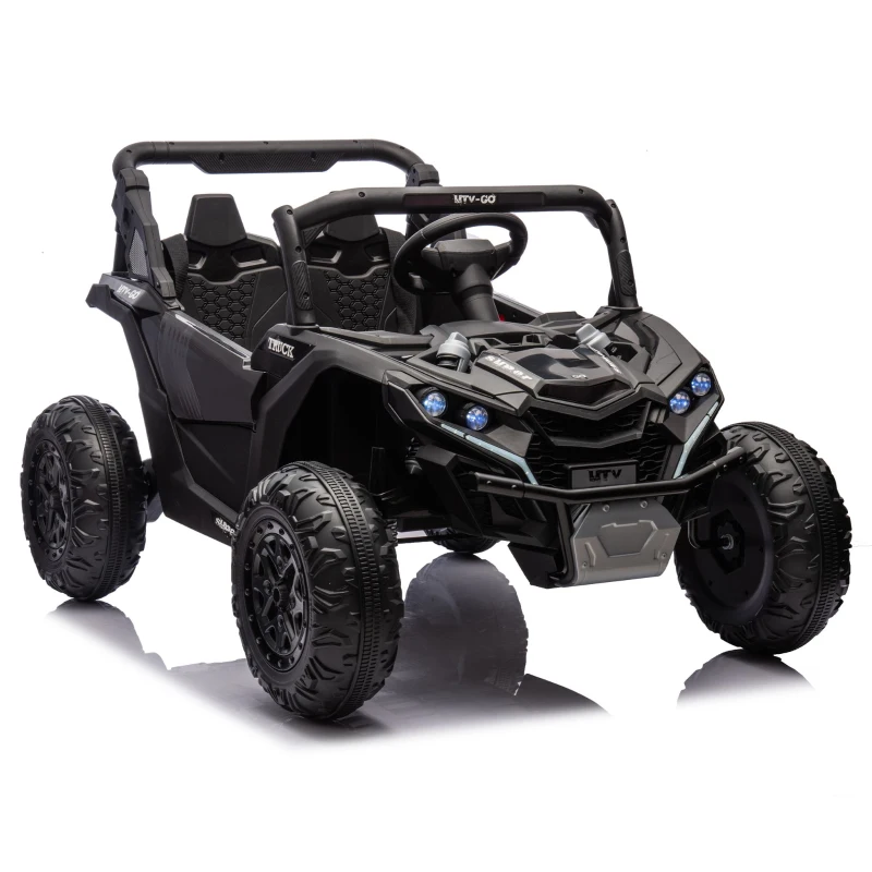24V Remote Control 2-Seater Kids Ride On UTV with Slow Start, Anti-Collision Bar, Ride on Toys with Storage Space, USB, Bluetooth, Black