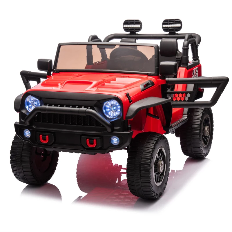 24V Parent Control 2-Seater Kids Ride On Truck with 200W Dual Motors, Ride on Toys with LED Lights, MP3, Bluetooth, for Kids Aged 3+, Red