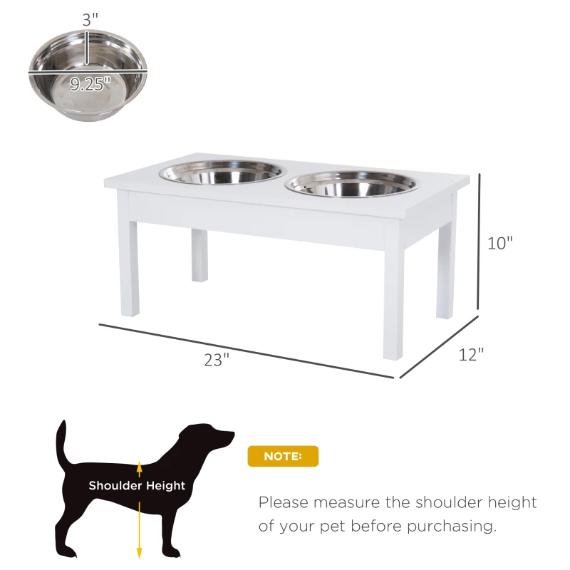 PawHut 23" Wooden Heavy Duty Dog Food Bowls Pet Elevated Feeding Station -White