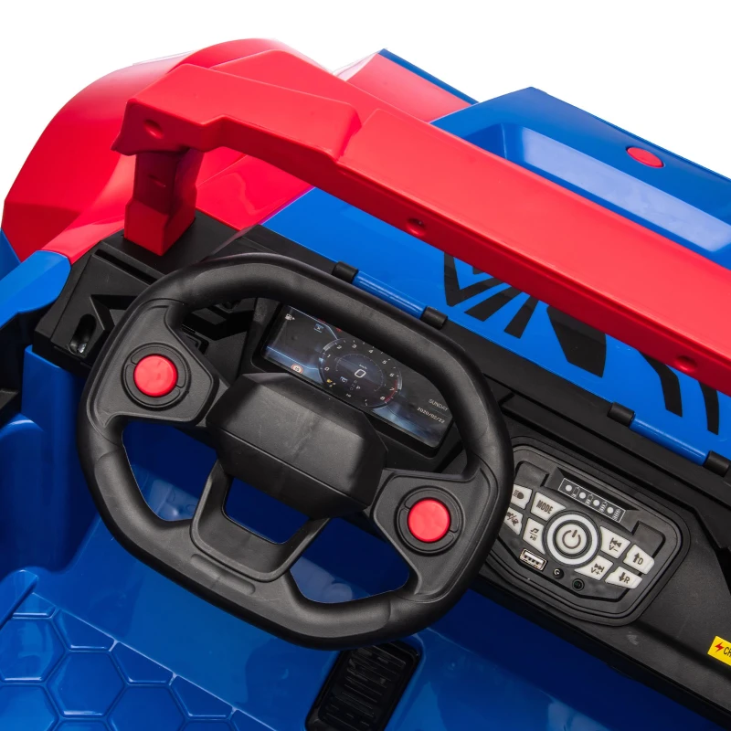24V 2-Seater Kids Ride On Electric Car with Parent Control, Police Car Design Ride on Toys with Bluetooth, MP3, USB/TF, LED Lights, Blue+Red
