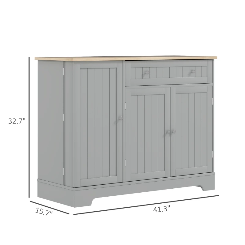 HOMCOM Modern Sideboard Cabinet, 41" Kitchen Buffet Cabinet with Drawer, Adjustable Shelf, 3 Doors for Dining Room, Gray