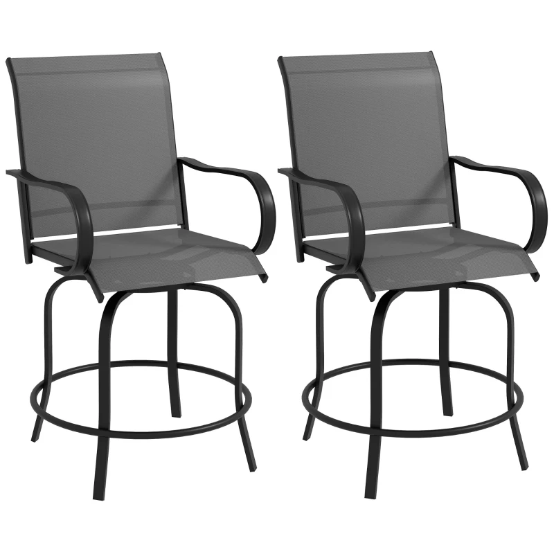 Outsunny Outdoor Bar Stools Set of 2, 360° Swivel Bar Height Chairs, 26.8" x 29.5" x 48.4", Grey