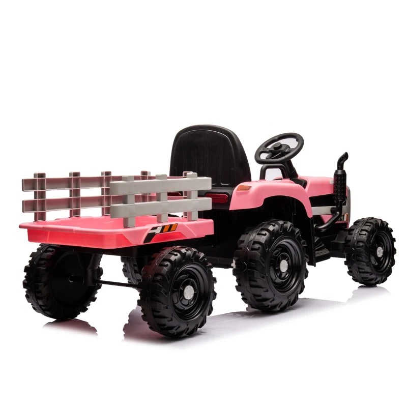 12V Battery Powered Ride-On Tractor with Trailer and 3-Speed Adjustable, Electric Toy with 2-Point Safety Belt, Bluetooth, and LED Light, Pink