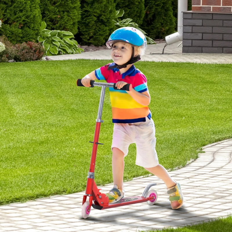 Qaba Snow Scooter, 2 in 1 Design Adjustable Height Scooter Snow Sled for Kids Aged Over 7 Years Old, Kids Sled Ski Scooter with Wheels Blades, Red