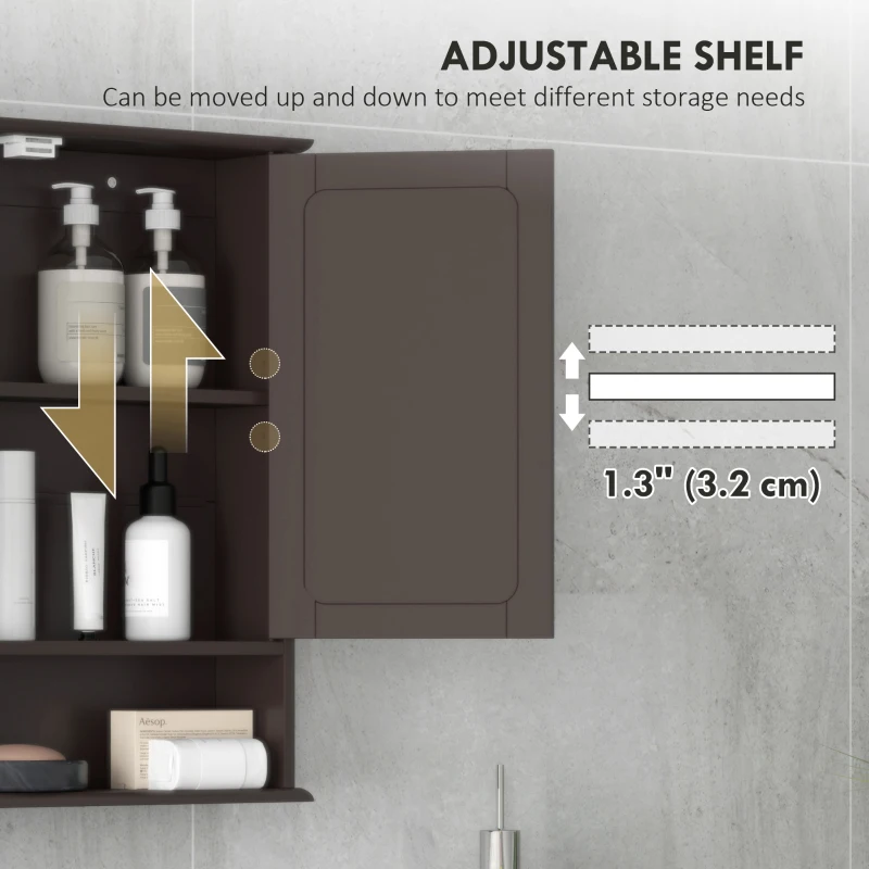 kleankin Medicine Cabinet, Wall-Mounted Bathroom Mirror Cabinet with Double Doors, Open Shelf, and Adjustable Shelf, Modern Bathroom Wall Cabinet, Dark Brown