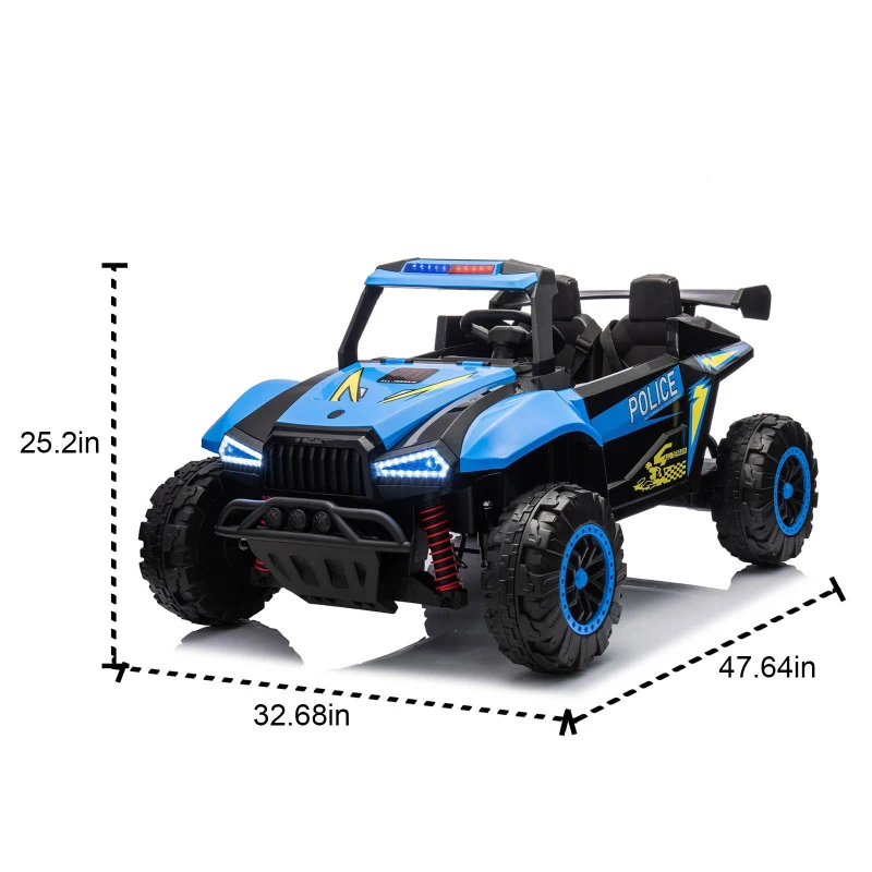 24V 2-Seater Police Car Design Kids Ride On Electric Car with Parent Control, Ride on Toys with Bluetooth, MP3, USB/TF, LED Lights, Blue