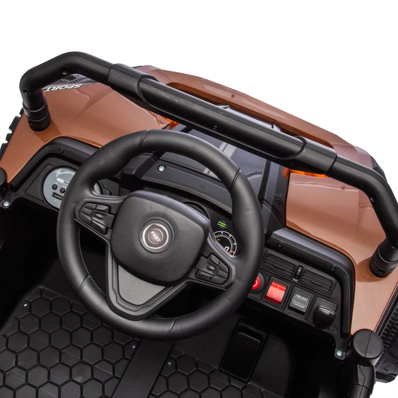 24V Kids Ride On UTV with Adjustable Speed, Bluetooth, Multimedia Player, and Rear Storage, Electric Toy with Parent Control, for Ages 3+, Brown