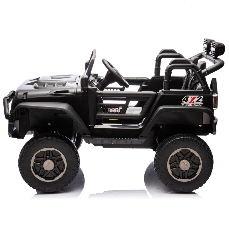 24V Parent Control 2-Seater Kids Ride On Truck with 200W Motors, Ride on Toys with LED Lights, MP3, Bluetooth, for Kids Aged 3+, Black