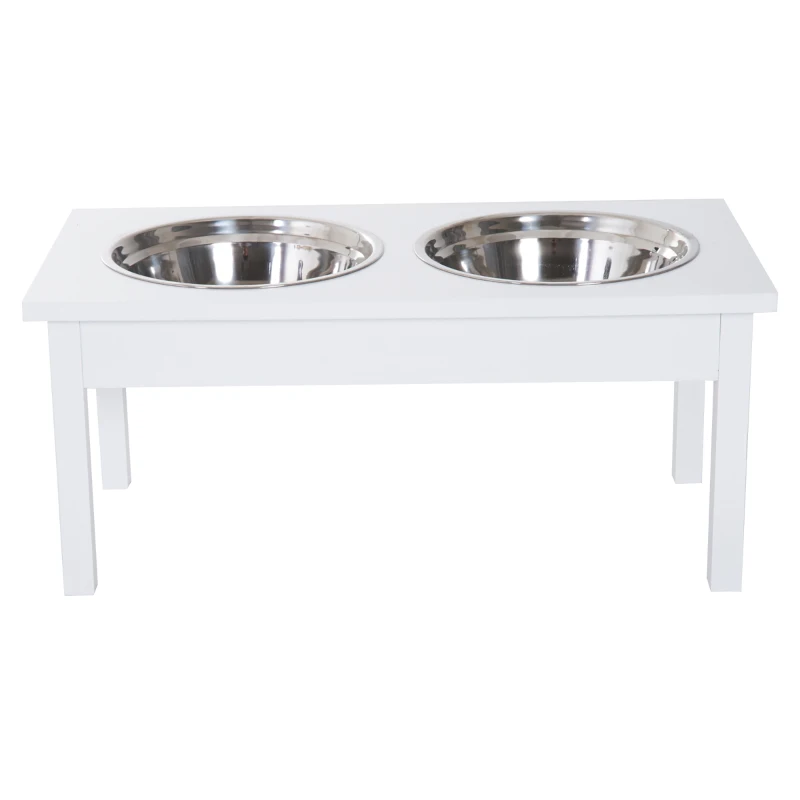 PawHut 23" Wooden Heavy Duty Dog Food Bowls Pet Elevated Feeding Station -White