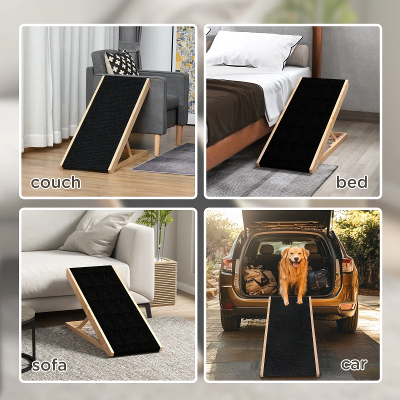 PawHut Dog Ramp Foldable Pet Ramp for Bed Couch, Height Adjustable, for Cats Large Dogs with Non Slip Carpeted Surface