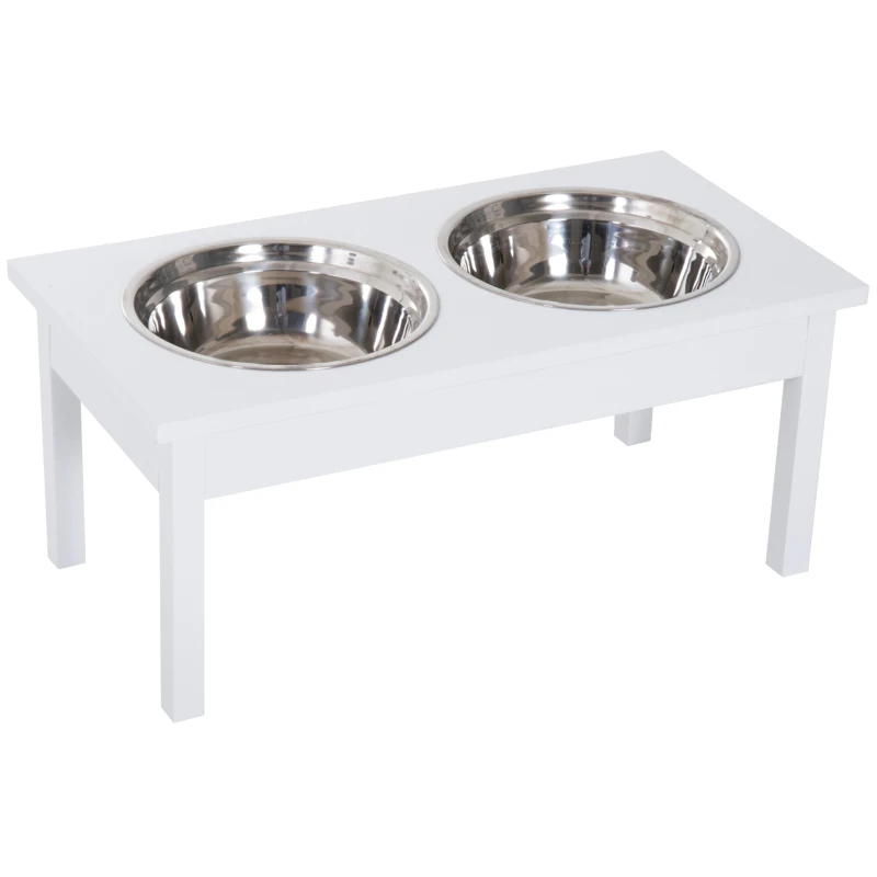 PawHut 23" Wooden Heavy Duty Dog Food Bowls Pet Elevated Feeding Station -White