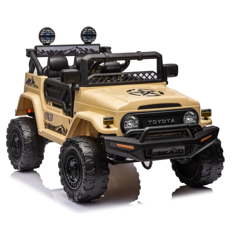 12V 3-Speed Licensed Toyota FJ Cruiser Kids Ride-On Car with Parent Remote Control, Electric Vehicles Toy with Safety Belt, for Aged 3-8, Beige