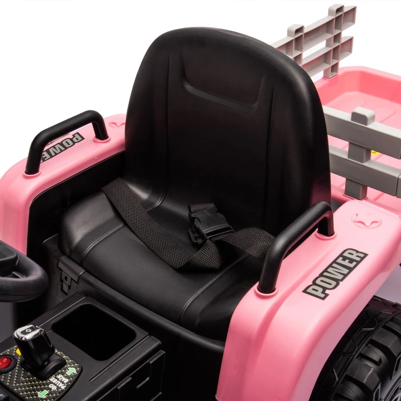 24V Battery Powered Electric Toy with 3-Speed Adjustable and Remote Control, Ride-On Tractor with Trailer, USB, MP3, LED Lights, for Kids, Pink