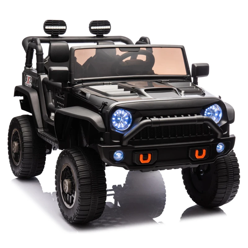24V Parent Control 2-Seater Kids Ride On Truck with 200W Motors, Ride on Toys with LED Lights, MP3, Bluetooth, for Kids Aged 3+, Black