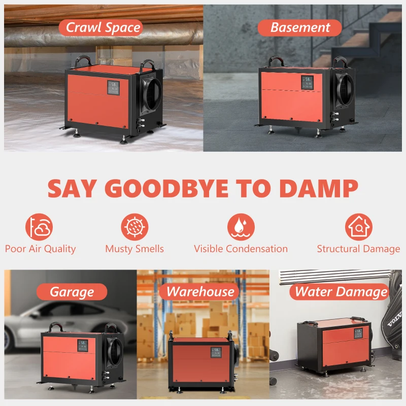 DURHAND 110 Pints Crawl Space Dehumidifier with Drain Hose, for Commercial, Industrial Dehumidifier for Basement, Warehouse