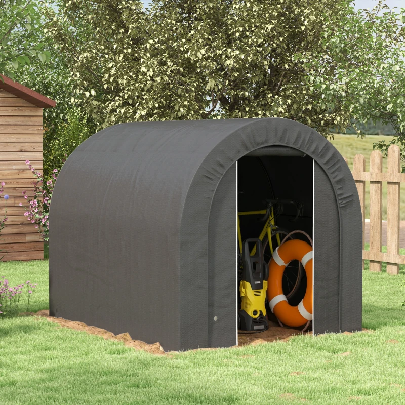 Outsunny 6' x 8' Outdoor Storage Shed, Heavy Duty Galvanized Steel Portable Shed for Bike, Motorcycle, Garden Tools, Dark Grey