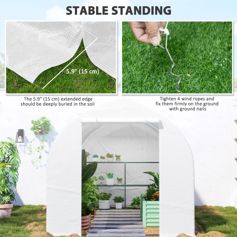 Outsunny 11.5' x 6.6' x 6.6' Portable Walk-In Tunnel Greenhouse Garden Warm House - White