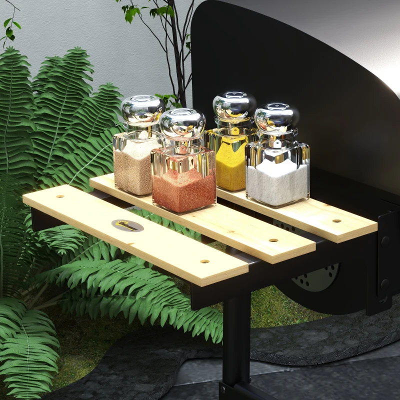 Outsunny Charcoal Barbecue Grill, BBQ with Thermometer, Shelves and Wheels, Black