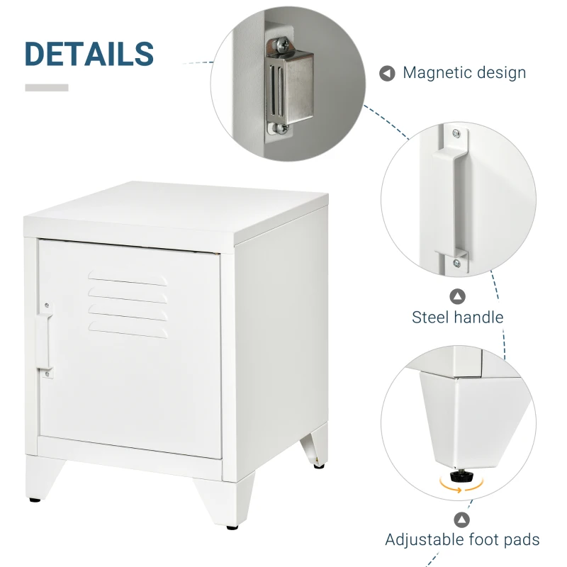 HOMCOM Industrial End Table, Living Room Side Table with Locker-Style Door and Adjustable Shelf, White