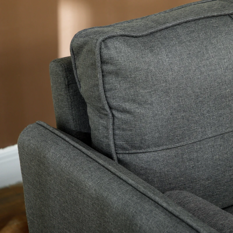 HOMCOM 56" Loveseat Sofa for Bedroom Upholstered 2 Seater Couch with Back Cushions and Pillows, Dark Grey
