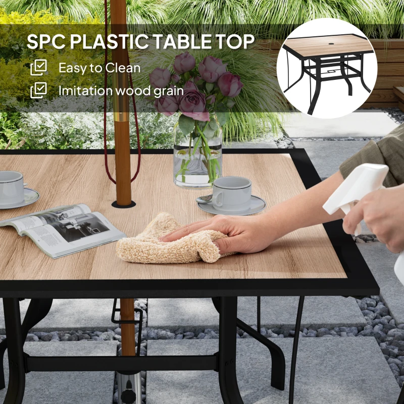 Outsunny 36" x 36" x 28" Square Patio Dining Table with Umbrella Hole, Easy to Clean Top & Rustproof Steel Frame, for Garden Pool