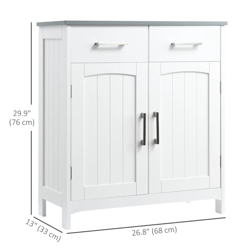 kleankin Freestanding Bathroom Cabinet, Storage Cupboard with 2 Drawers, Double Doors, Adjustable Shelf, White