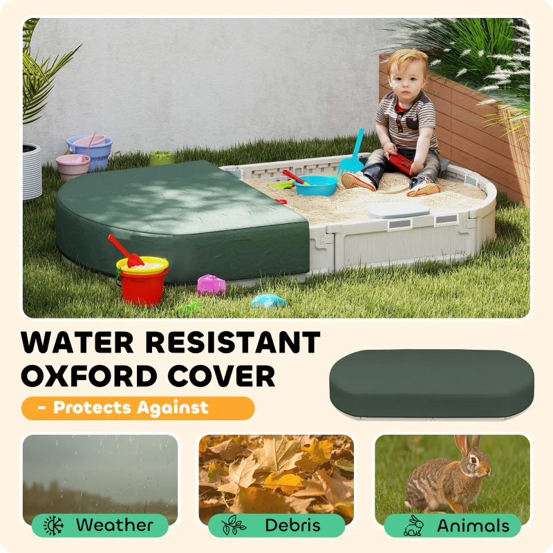 Outsunny Kids Sandbox with Cover, Seat, Sandbox Outdoor for Backyard, Cream White