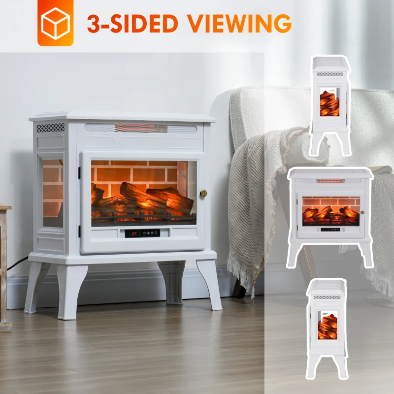 HOMCOM 24" Electric Fireplace Stove, 1000W/1500W Freestanding Fireplace Heater with Overheat Protection, Remote Control, White