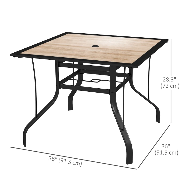 Outsunny 36" x 36" x 28" Square Patio Dining Table with Umbrella Hole, Easy to Clean Top & Rustproof Steel Frame, for Garden Pool