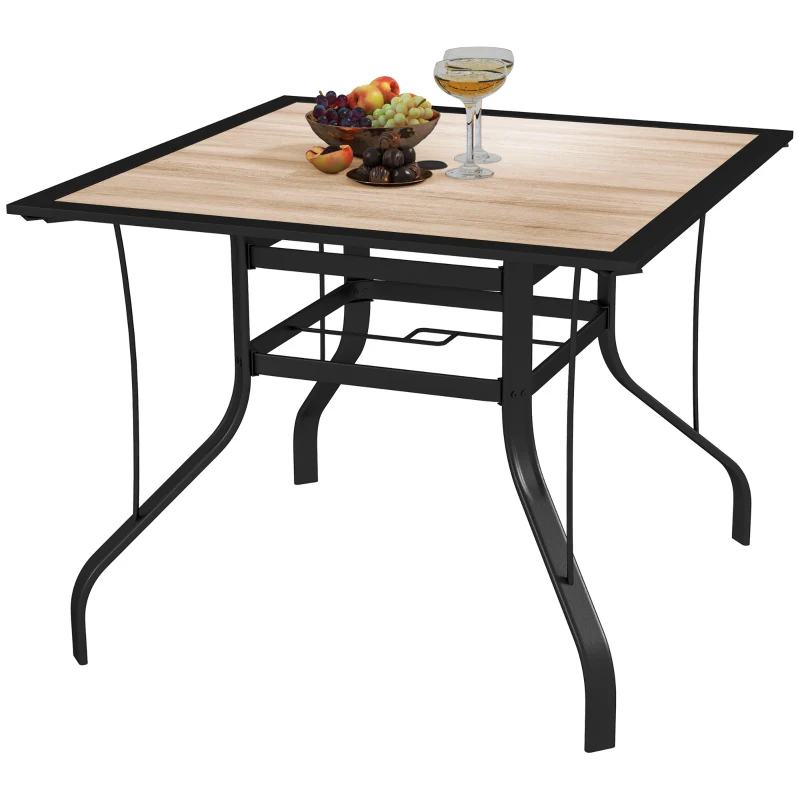 Outsunny 36" x 36" x 28" Square Patio Dining Table with Umbrella Hole, Easy to Clean Top & Rustproof Steel Frame, for Garden Pool
