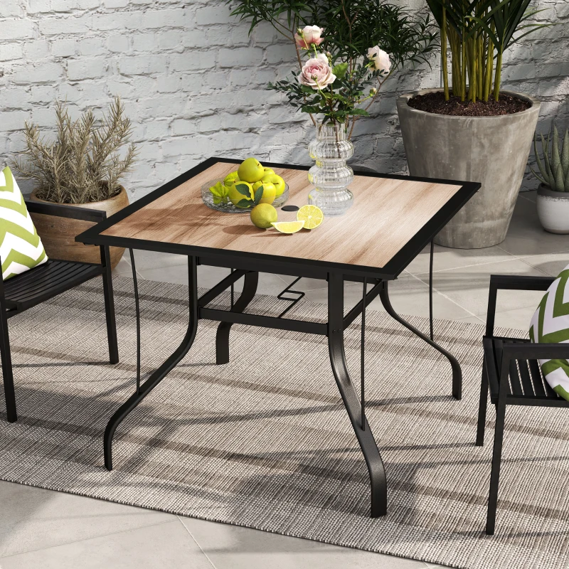 Outsunny 36" x 36" x 28" Square Patio Dining Table with Umbrella Hole, Easy to Clean Top & Rustproof Steel Frame, for Garden Pool