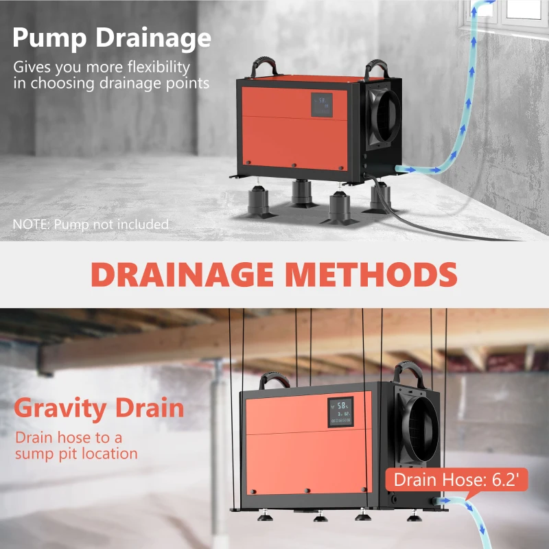 DURHAND 110 Pints Crawl Space Dehumidifier with Drain Hose, for Commercial, Industrial Dehumidifier for Basement, Warehouse