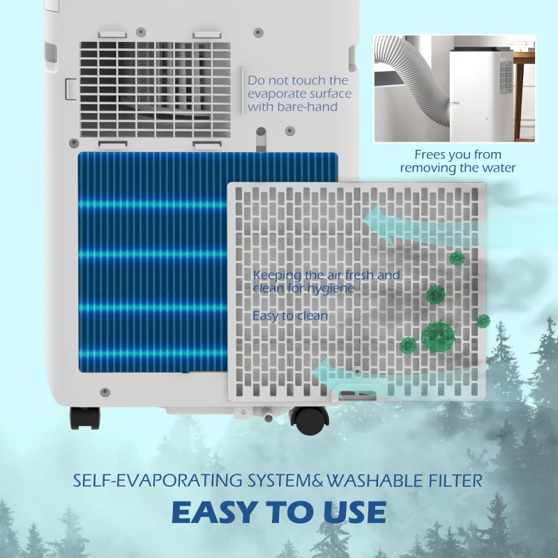 HOMCOM 8,000 BTU Moible Air Conditioner 345 Sq. Ft., Dehumidifier Fan Auto Sleep with 24H Timer On/Off, Window Kit, White