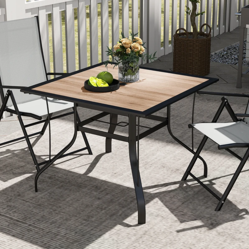 Outsunny 36" x 36" x 28" Square Patio Dining Table with Umbrella Hole, Easy to Clean Top & Rustproof Steel Frame, for Garden Pool