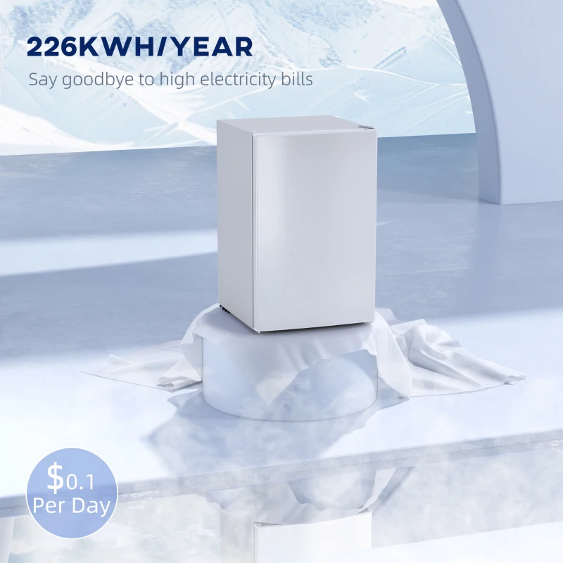 HOMCOM 4.5 Cu Ft Mini Fridge with Freezer, Wheels, Single Door Refrigerator, Adjustable Thermostat, Reversible Door, White