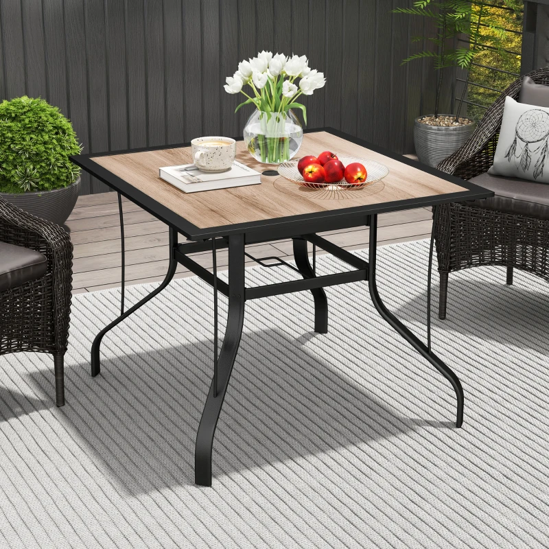 Outsunny 36" x 36" x 28" Square Patio Dining Table with Umbrella Hole, Easy to Clean Top & Rustproof Steel Frame, for Garden Pool