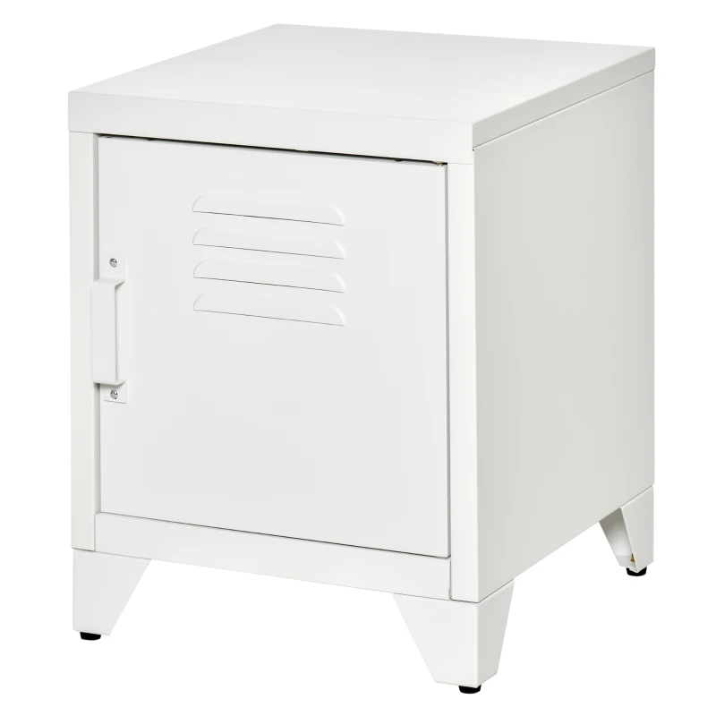 HOMCOM Industrial End Table, Living Room Side Table with Locker-Style Door and Adjustable Shelf, White