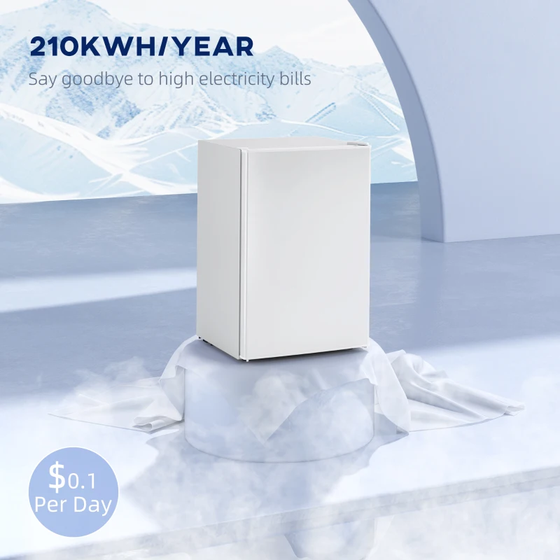 HOMCOM 2.5 Cu.Ft Mini Fridge, Single Door Compact Refrigerator with Freezer, Adjustable Thermostat, Reversible Door, White