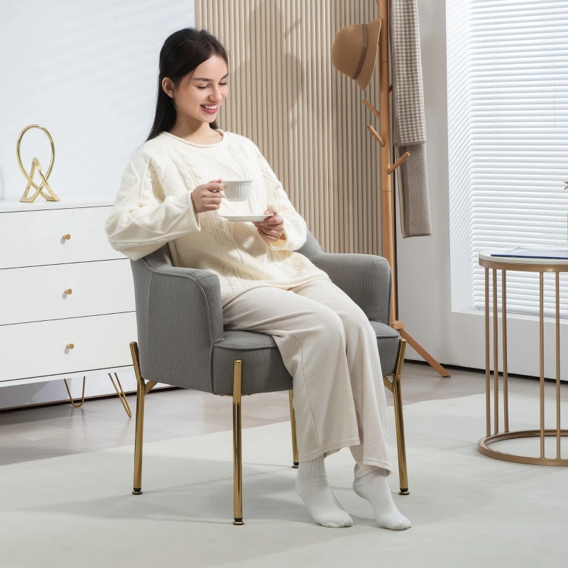 HOMCOM Fabric Armchair, Modern Accent Chair with Metal Legs for Living Room, Bedroom, Home Office, Grey