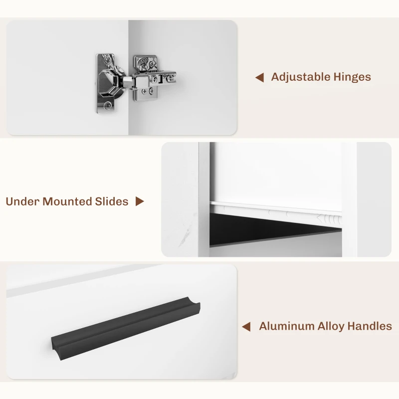 HOMCOM Kitchen Island with Storage Cabinet, 4 Drawers and Adjustable Shelf for Dining Room, Faux Marble Effect and White