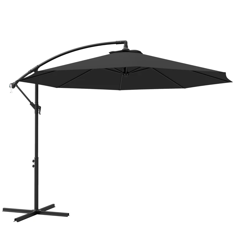 Outsunny 9.7ft Offset Patio Umbrella Garden Hanging Parasol Banana Cantilever Umbrella with Base, Crank, Black