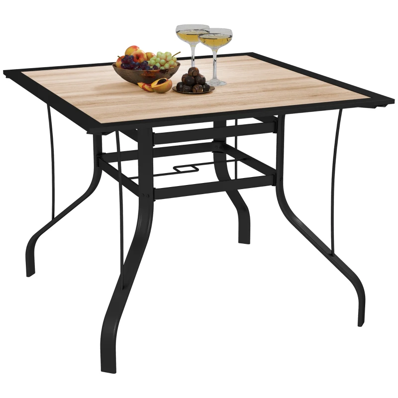 Outsunny 36" x 36" x 28" Square Patio Dining Table with Umbrella Hole, Easy to Clean Top & Rustproof Steel Frame, for Garden Pool