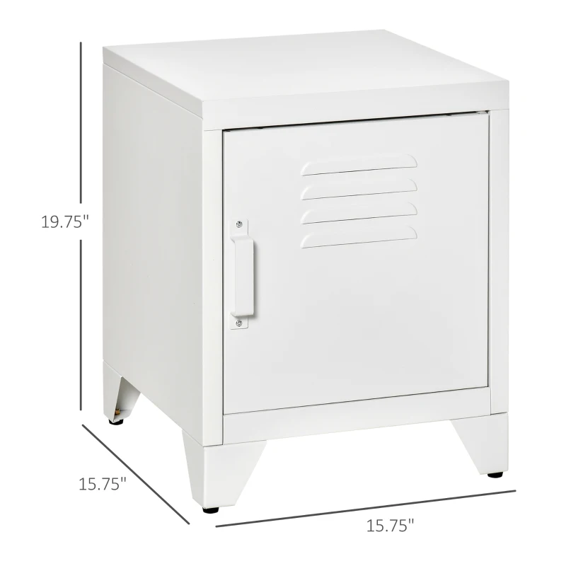 HOMCOM Industrial End Table, Living Room Side Table with Locker-Style Door and Adjustable Shelf, White