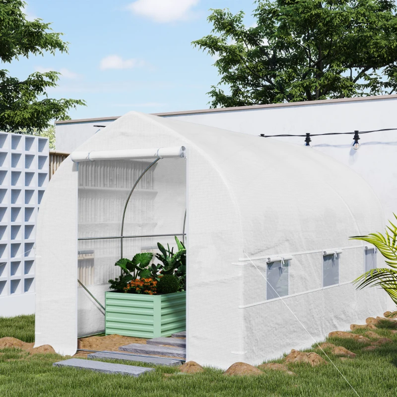 Outsunny 11.5' x 6.6' x 6.6' Portable Walk-In Tunnel Greenhouse Garden Warm House - White