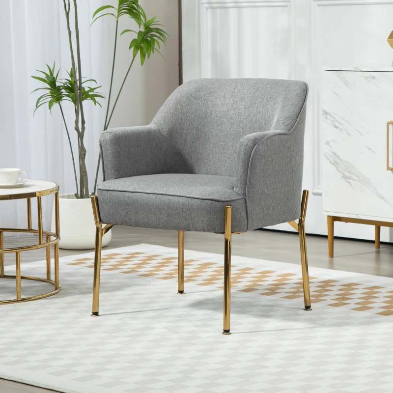 HOMCOM Fabric Armchair, Modern Accent Chair with Metal Legs for Living Room, Bedroom, Home Office, Grey