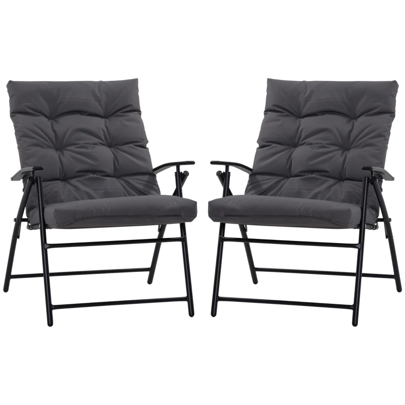 Outsunny Set of 2 Outdoor Folding Chairs with Adjustable Backrest, Padded Camping Chairs for Outdoor Events, Grey