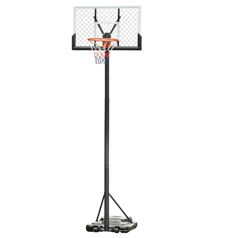 Soozier Portable Basketball Hoop, 5.2-10' Adjustable Height, Weight Base with Ball Holder, Basket Ball Stand on Wheels with 43" Backboard for Outdoor Junior Youth Adult Use, Black, White