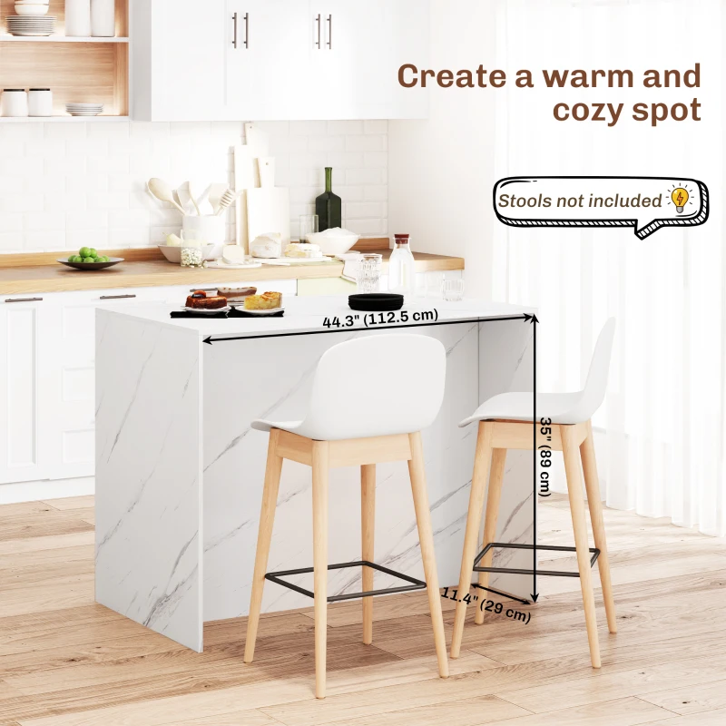 HOMCOM Kitchen Island with Storage Cabinet, 4 Drawers and Adjustable Shelf for Dining Room, Faux Marble Effect and White