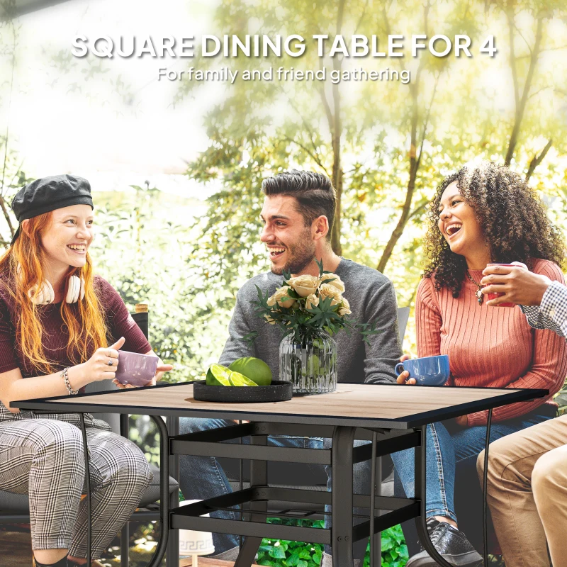 Outsunny 36" x 36" x 28" Square Patio Dining Table with Umbrella Hole, Easy to Clean Top & Rustproof Steel Frame, for Garden Pool