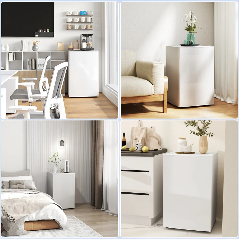 HOMCOM 4.5 Cu Ft Mini Fridge with Freezer, Wheels, Single Door Refrigerator, Adjustable Thermostat, Reversible Door, White